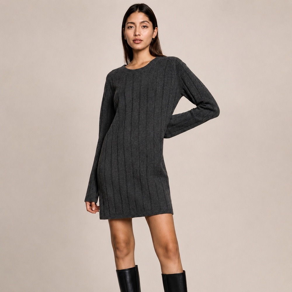 Naked Cashmere Sweater Dress Womens XS Charcoal Gray Ribbed N20927 Quiet Luxury